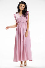 Awama Maxi Daydress with Envelope Neckline and Ruffled Shoulders