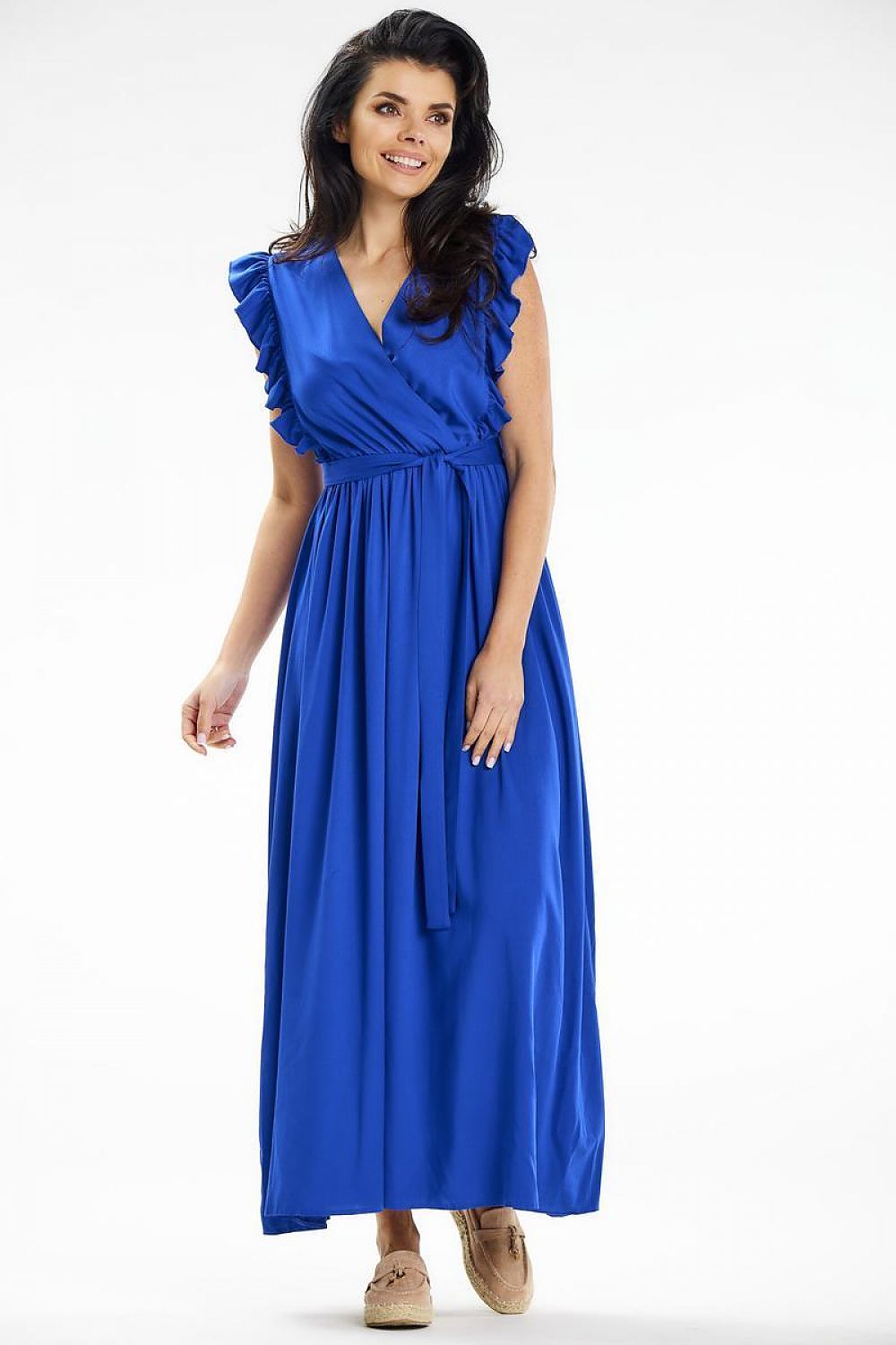Awama Maxi Daydress with Envelope Neckline and Ruffled Shoulders