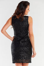 Awama Short Fitted V-Neck Sparkly Evening Dress