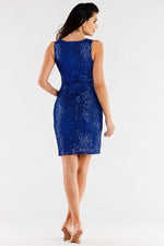 Awama Short Fitted V-Neck Sparkly Evening Dress