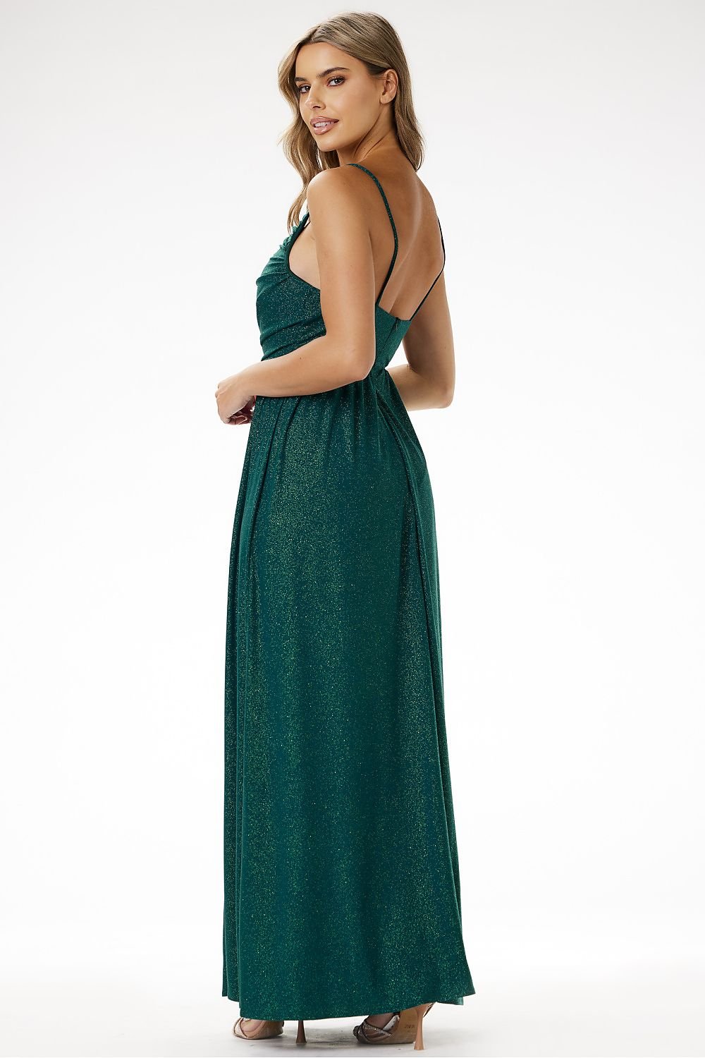 Awama Velour Sequin Evening Maxi Dress with Delicate Straps