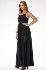 Awama Velour Sequin Evening Maxi Dress with Delicate Straps