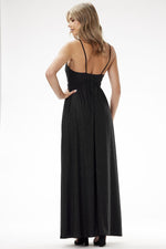 Awama Velour Sequin Evening Maxi Dress with Delicate Straps