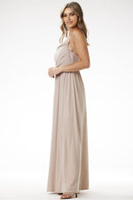 Awama Velour Sequin Evening Maxi Dress with Delicate Straps