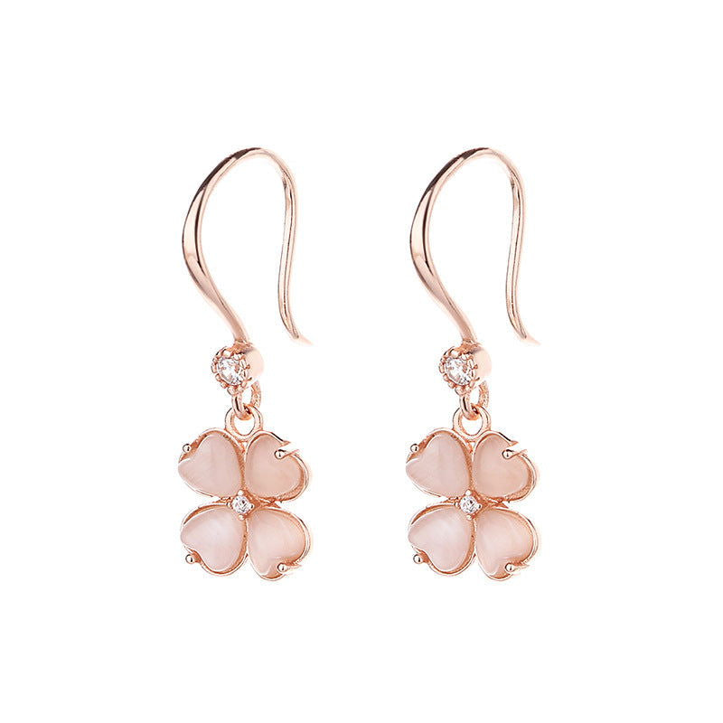 Azalea 925 Sterling Silver Rose Gold Pink Four Leaf Clover Earrings