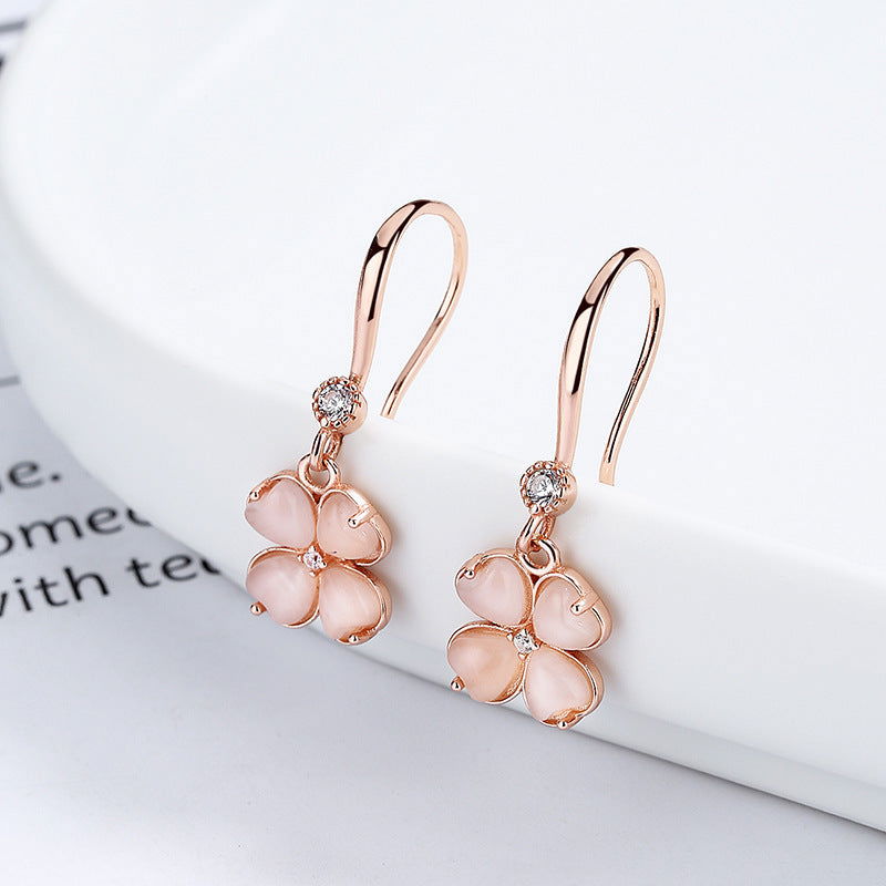Azalea 925 Sterling Silver Rose Gold Pink Four Leaf Clover Earrings
