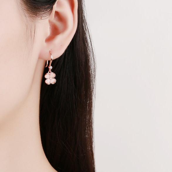Azalea 925 Sterling Silver Rose Gold Pink Four Leaf Clover Earrings