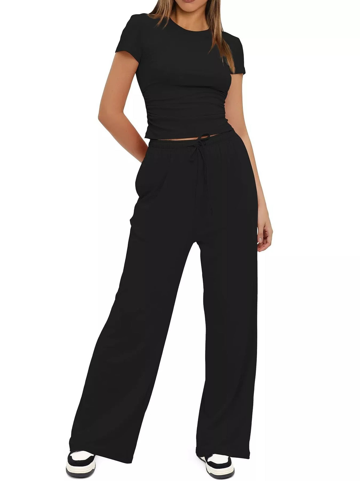 Round Neck Short Sleeve T-Shirt and Pants Two-piece Loungewear Set