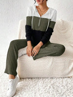 Color Block Half Zip Hooded Top and Pants Loungewear Set