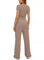 Round Neck Short Sleeve T-Shirt and Pants Two-piece Loungewear Set