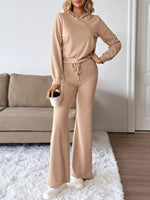 Long Sleeve Hoodie and Pants Two-piece Loungewear Set Khaki