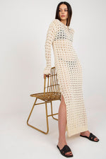 Badu Openwork Long Knit Long-Sleeve Beach Dress with Side Slits
