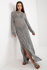 Badu Openwork Long Knit Long-Sleeve Beach Dress with Side Slits