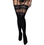 Ballerina Plus Size Black Hold Ups with Faux Suspender & Red Detail