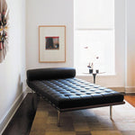 Barcelona Style Daybed, Black Leather, Wood Frame