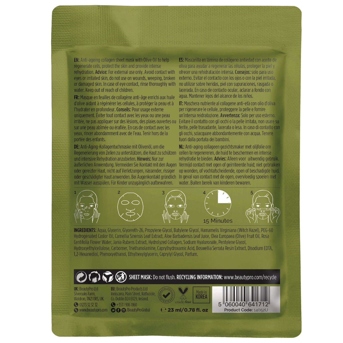 BeautyPro Nourishing Collagen Face Mask with Olive Extract and Rose
