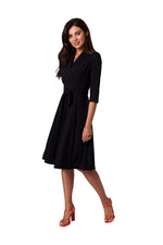 BeWear Envelope Cut Flared Daydress with Shawl Collar and Belt black