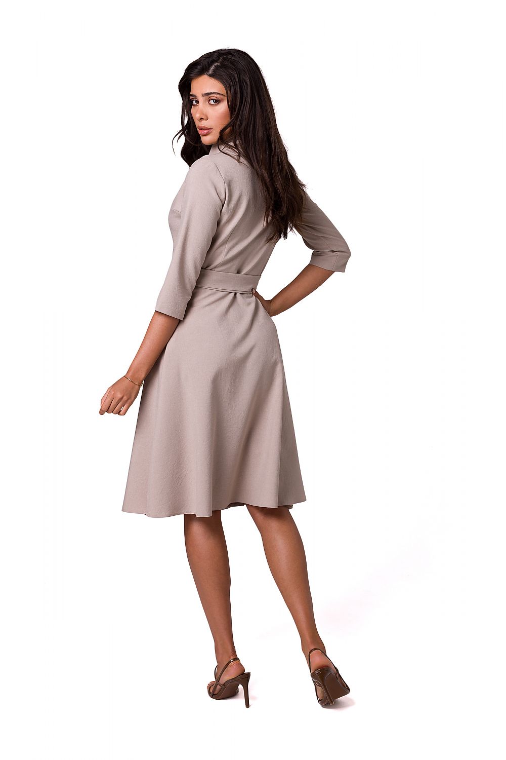 BeWear Envelope Cut Flared Daydress with Shawl Collar and Belt
