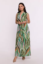 BeWear Sleeveless Maxi Daydress with V-Shaped Neckline and Original Print multicolor