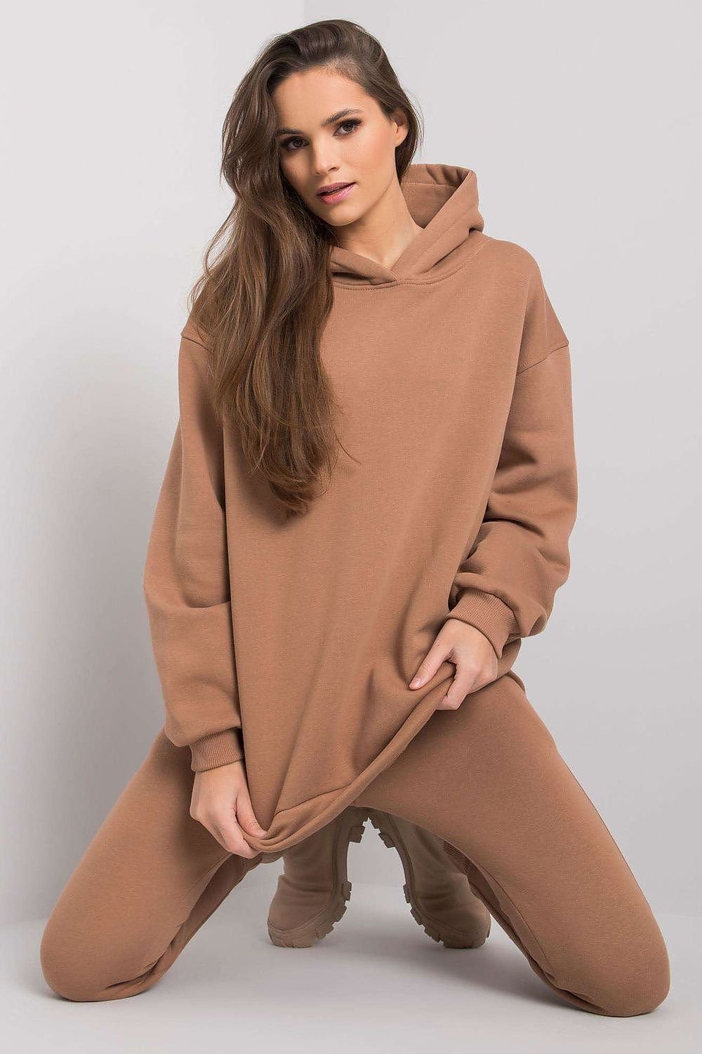 BFG Loungewear Set with Hooded Sweatshirt and Straight Cut Sweatpants brown