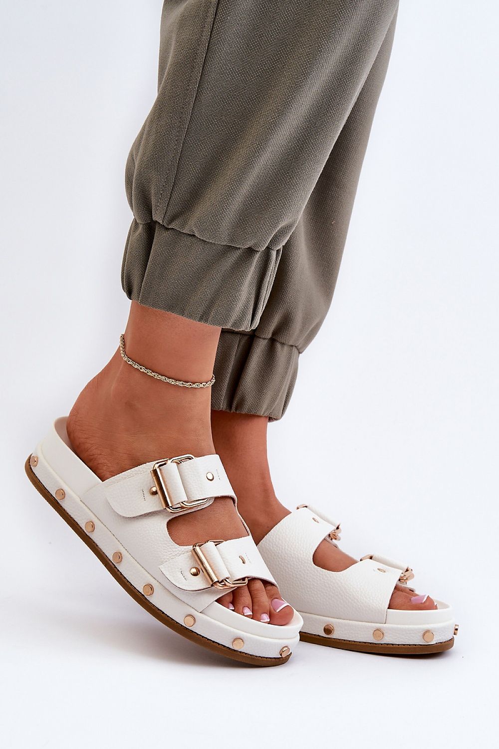 Big Star Eco-Leather Platform Flip-Flops with Double Straps white