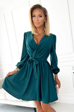Bindy Long Sleeve Belted Cocktail Dress | Numoco green