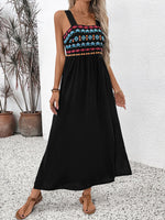 Black Long Strap Dress Ethnic Style Embroidery Dress