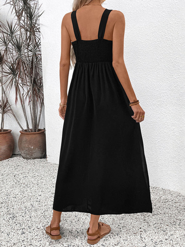 Black Long Strap Dress Ethnic Style Embroidery Dress