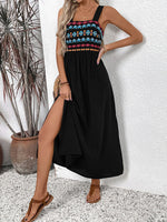 Black Long Strap Dress Ethnic Style Embroidery Dress