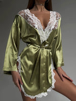 BLISS Luxurious Olive Green Satin Robe