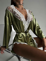 BLISS Luxurious Olive Green Satin Robe