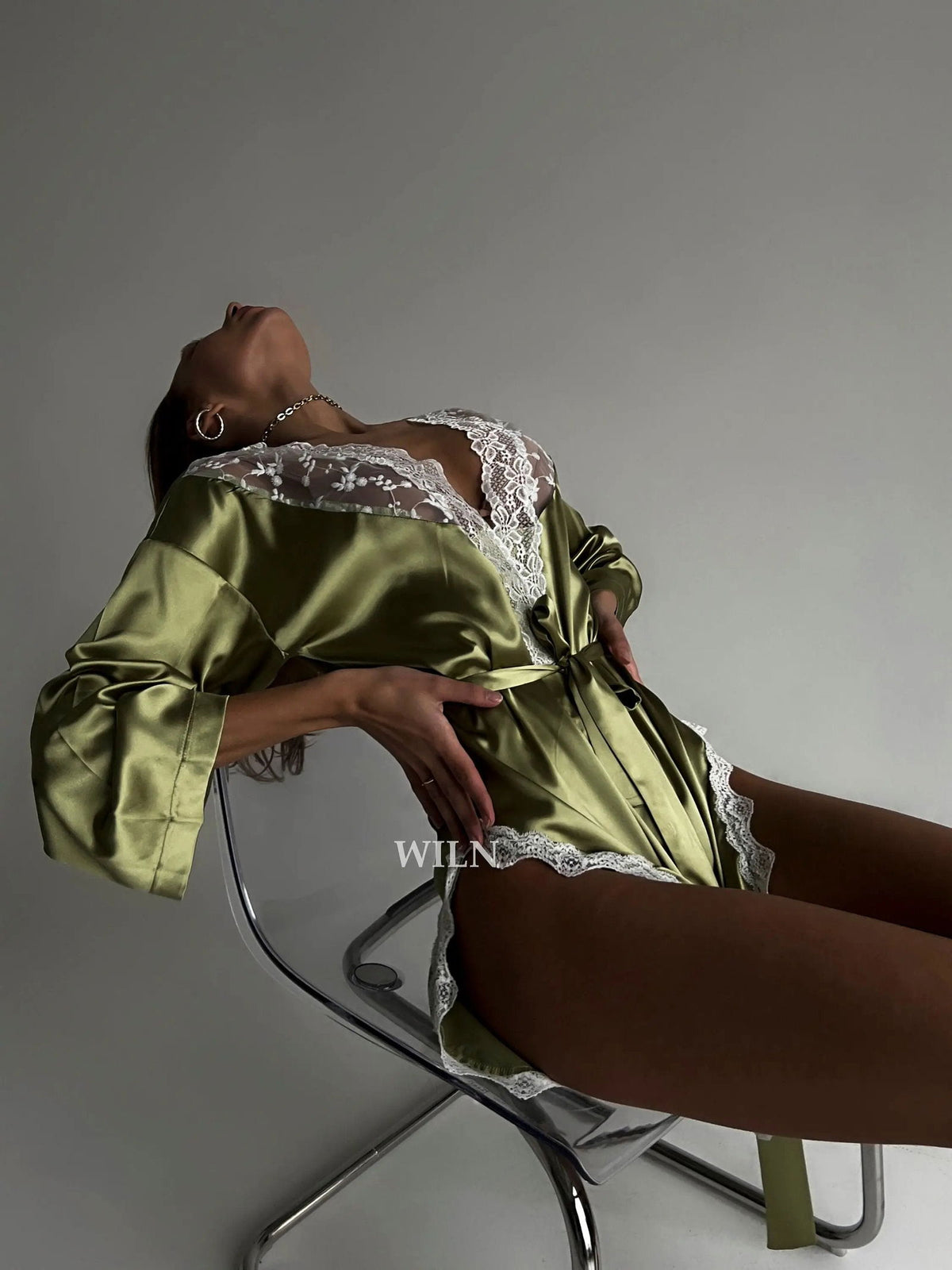 BLISS Luxurious Olive Green Satin Robe