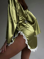 BLISS Luxurious Olive Green Satin Robe