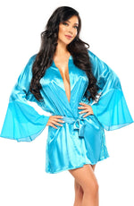 Beauty Night Marlene Satin Flared Sleeve Lace Insert Peignoir Turquoise