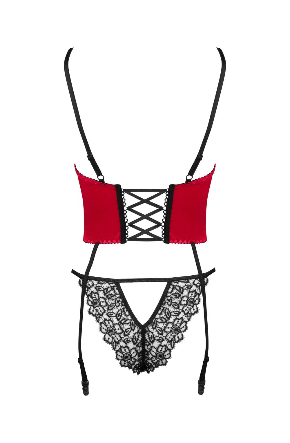 Beauty Night Olena Satin Underwire Back Lacing Corset & Panties Set Black/Red