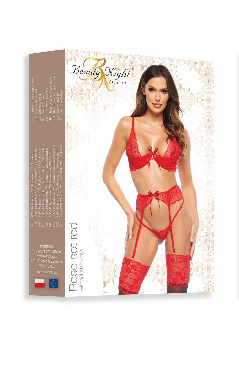 Beauty Night Rose Delicate Red Lace Sheer Garter Lingerie Set Red