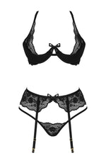 Beauty Night Rose Delicate Black Lace Sheer Garter Erotic Lingerie Set Black