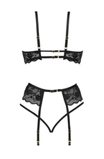Beauty Night Rose Delicate Black Lace Sheer Garter Erotic Lingerie Set Black