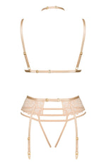 Beauty Night Noemi Delicate Nude Lace Open Thong Garter Lingerie Set Nude