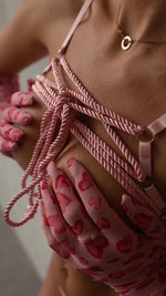 BOMBSHELL Pink Heart Pattern 4 Piece Lingerie Set L