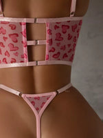 BOMBSHELL Pink Heart Pattern 4 Piece Lingerie Set