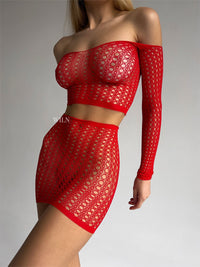 BORDELLE Red 2 Piece One Size Fishnet Bodystocking