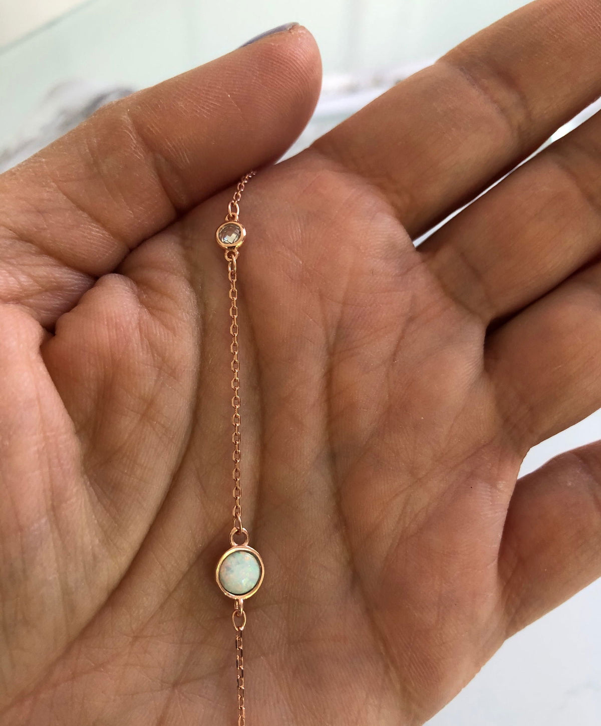 Bracelets with Opal stones Rose - White - Round Opal with zircon