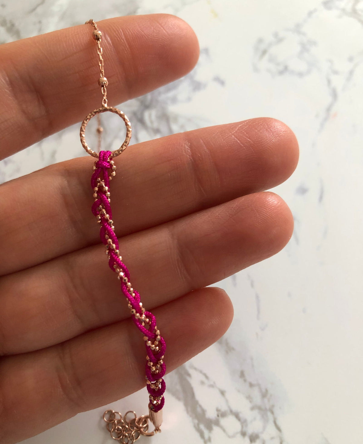 Braided Bracelets with Chain Pink