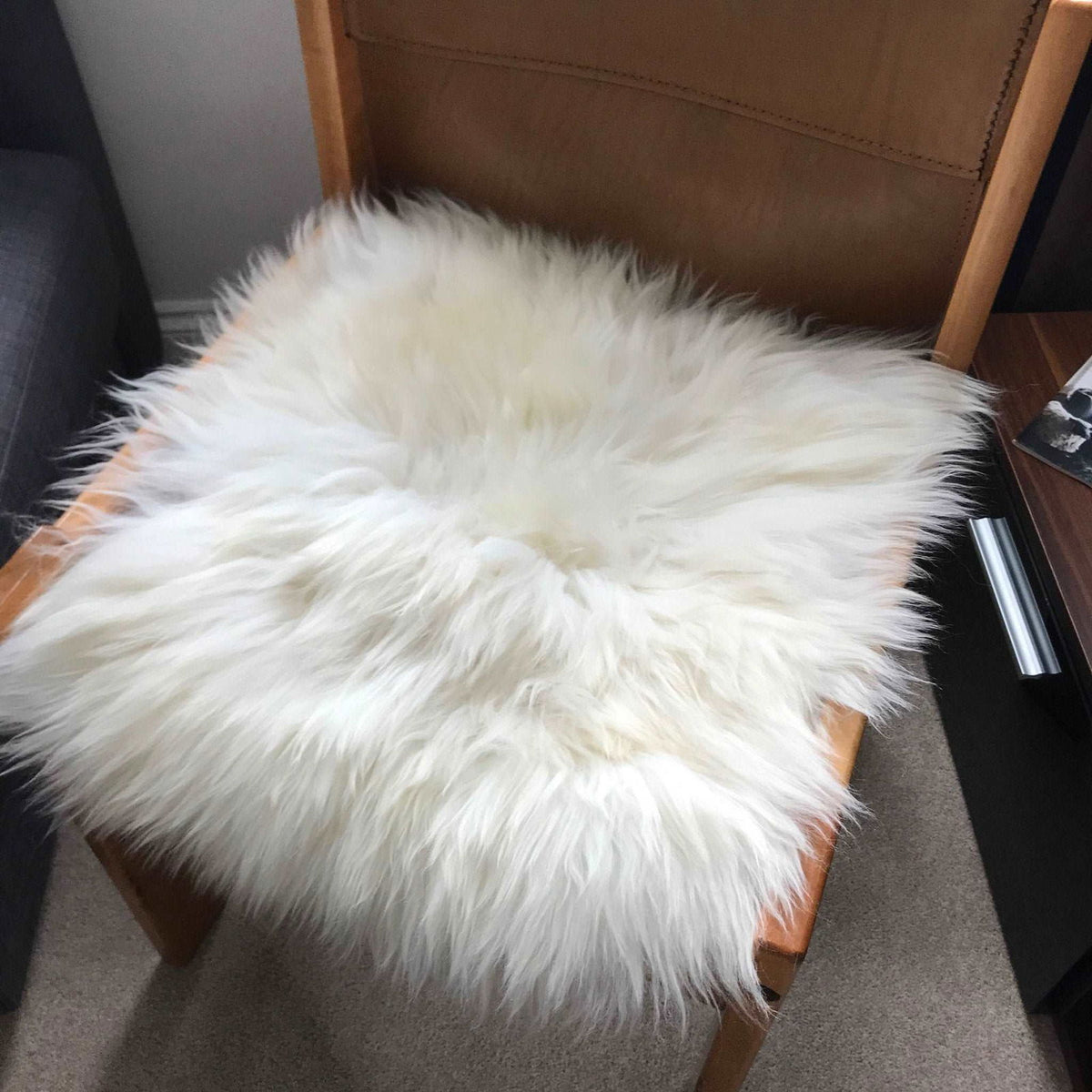 British Sheepskin Seat Cover Ivory Cream White Square 37cm