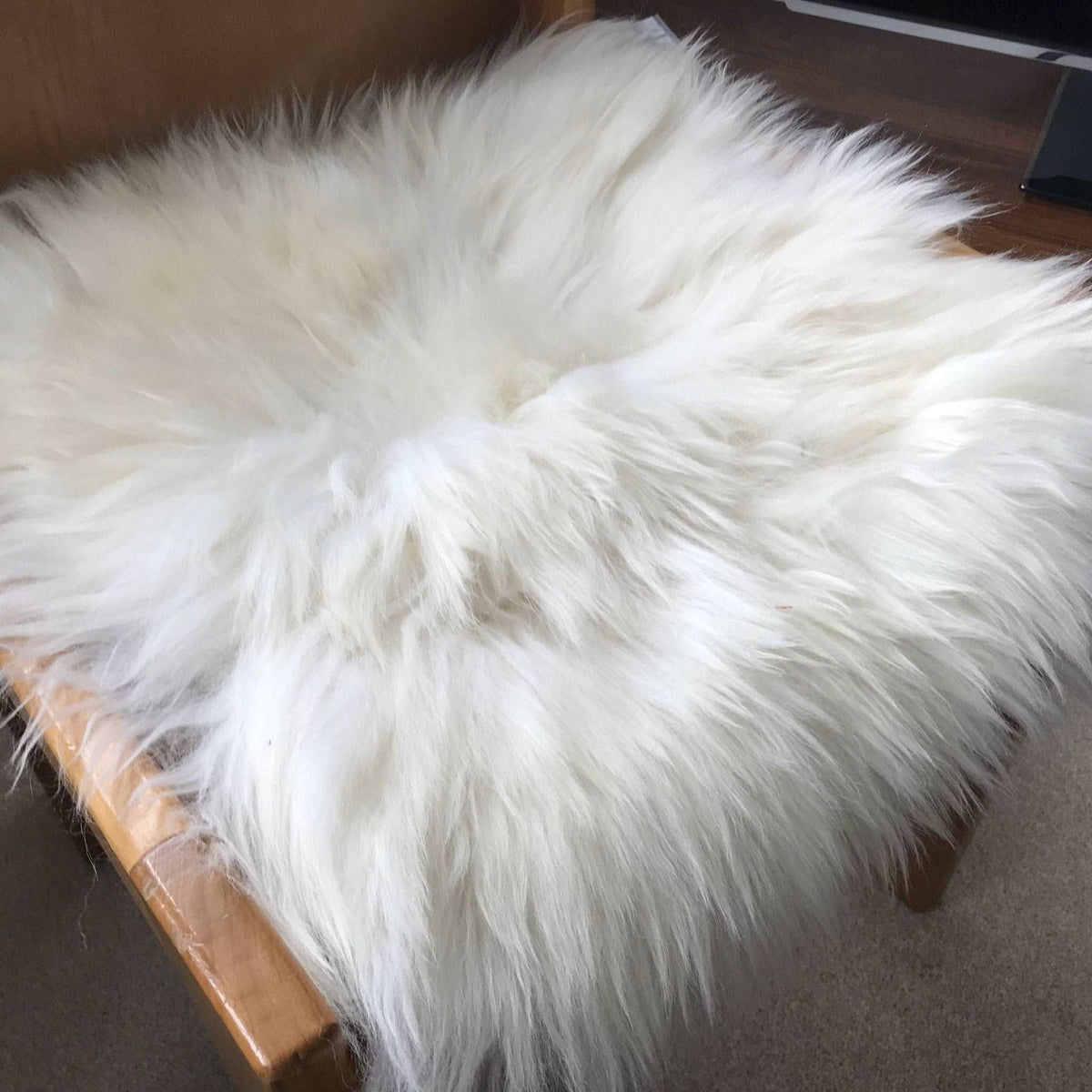 British Sheepskin Seat Cover Ivory Cream White Square 37cm