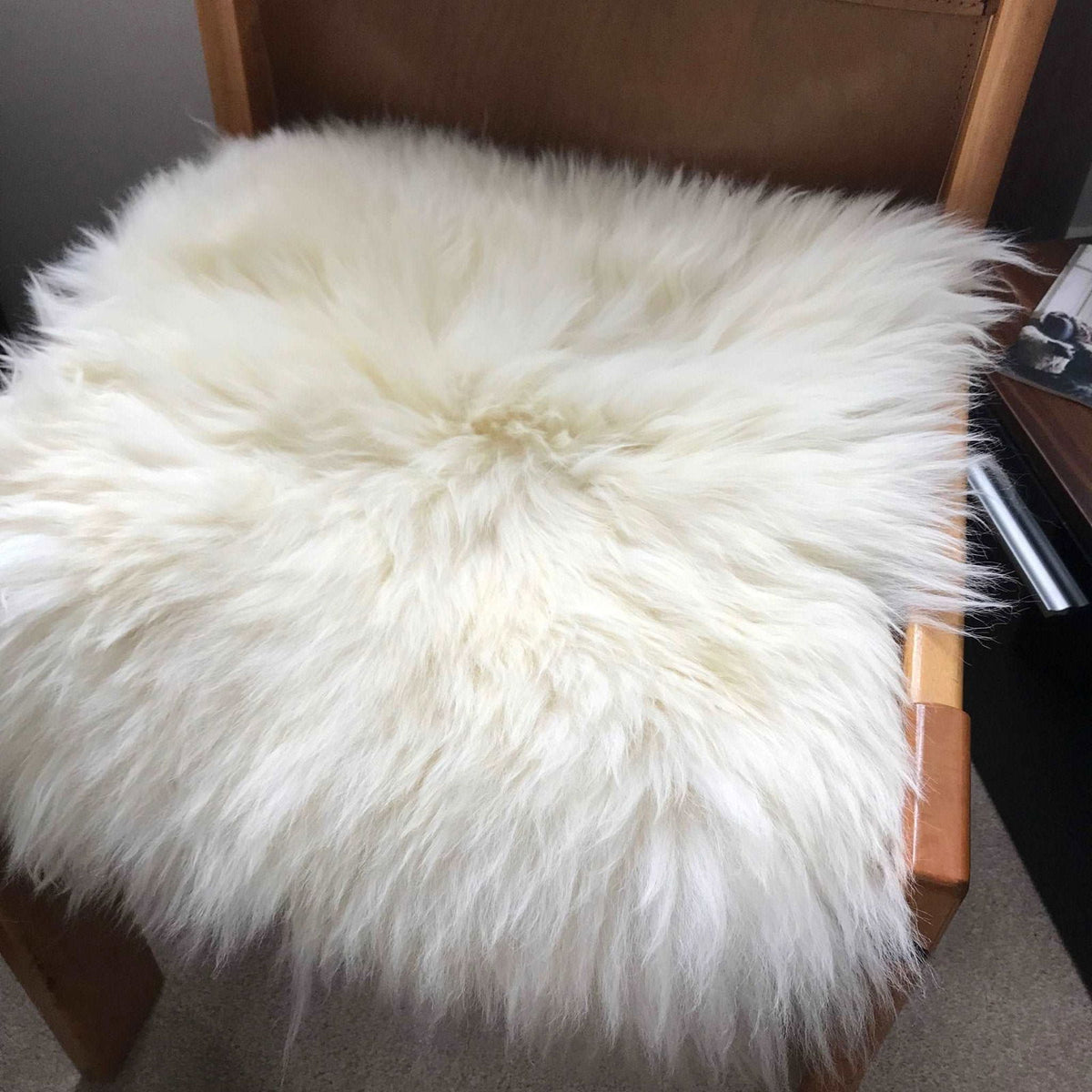 British Sheepskin Seat Cover Ivory Cream White Square 37cm