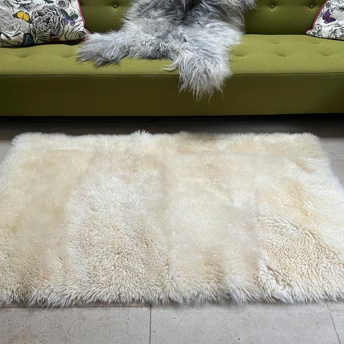 British White Curly Rectangular Rug 90cm x 150cm