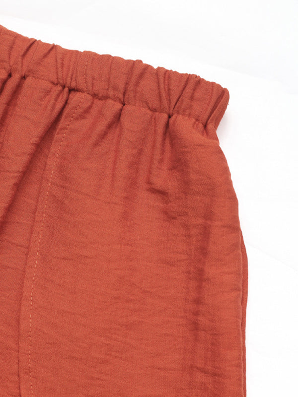 Burnt Orange Casual Ruffle Bow Tie Top Shorts Two-piece Shorts & Top Co-ord Set