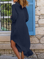 Buttoned Side Slit Loose Breathable Casual Long Shirt Dress Beach Cover Up